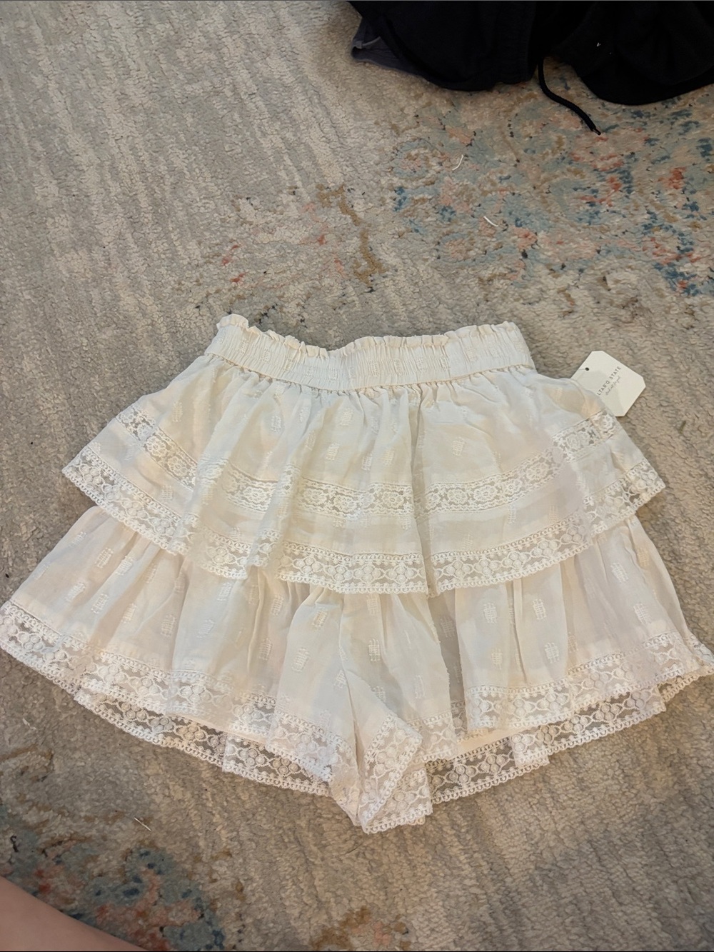 Altar'd State Cream Tiered Lace Shorts
